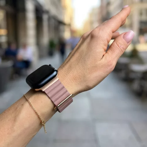 Apple Watch mágneses bőróraszíj fém csattal /rózsaszínes-bézs/ 40/41 és 42 mm