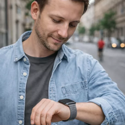 Apple Watch két részes mágneses szövet pánt /fekete/ 44/45/46/49 mm
