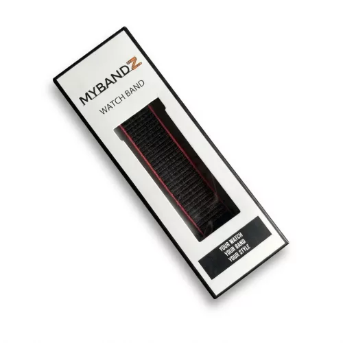 MYBANDZ Tépőzáras rugalmas szövet óraszíj / piros-fekete / 22mm