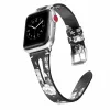 Apple Watch lélegző bőróraszíj /fekete-virágmintás/ - 40/41 és 42mm