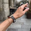 Apple Watch lélegző bőróraszíj /fekete-virágmintás/ - 42/44/45/49mm