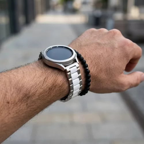MYBANDZ Klasszikus fém óraszíj /ezüst-fehér/ / 22mm