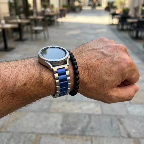 MYBANDZ Klasszikus fém óraszíj /ezüst-kék/ / 22mm