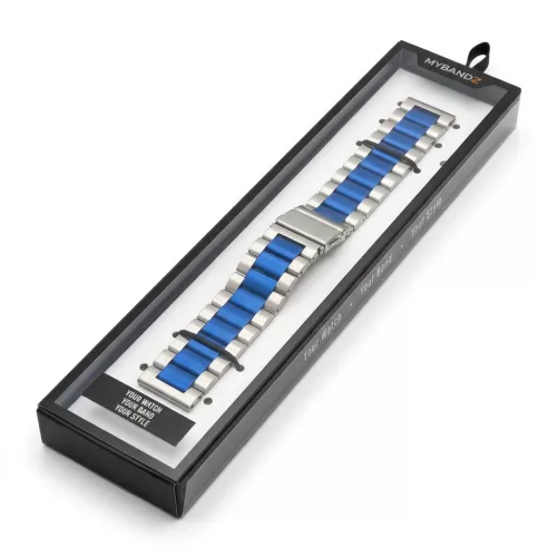 MYBANDZ Klasszikus fém óraszíj /ezüst-kék/ / 22mm