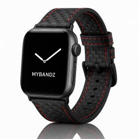   Apple Watch karbonszálas bőróraszíj - fekete - piros varrás 40/41 és 42mm