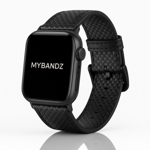 Apple Watch karbonszálas bőróraszíj / fekete / 44/45/46/49 mm
