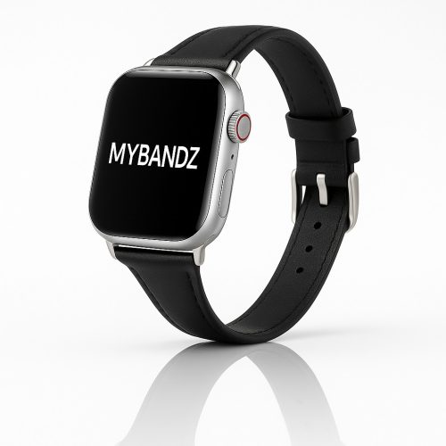 Apple Watch vékony bőróraszíj /fekete/ - ezüst csattal 44/45/46/49 mm