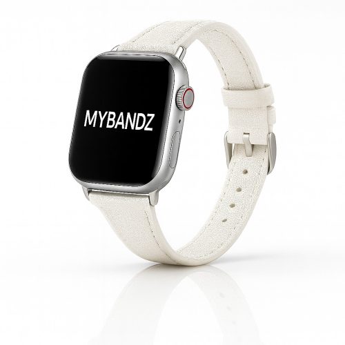Apple Watch vékony bőróraszíj /fehér/ - ezüst csattal 44/45/46/49 mm