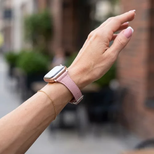 Apple Watch slim vékony bőróraszíj /púder/ - ezüst csattal 44/45/46/49 mm
