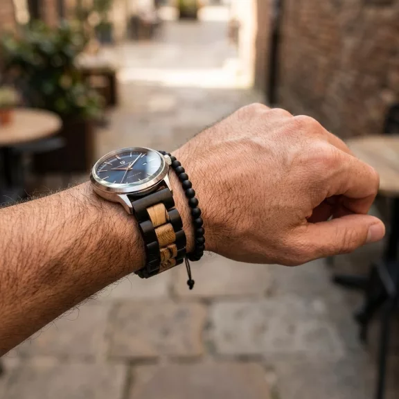 MYBANDZ Klasszikus fa óraszíj / fekete-barna / 22mm