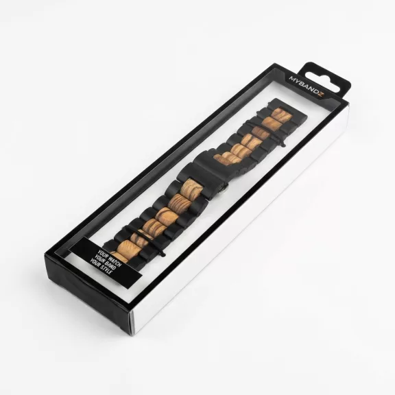 MYBANDZ Klasszikus fa óraszíj / fekete-barna / 22mm