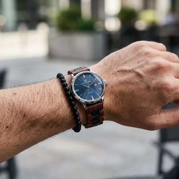 MYBANDZ Klasszikus fa óraszíj / vörös-fekete / 22mm