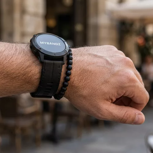 MYBANDZ Bőr és szilikon szíj - fekete (22mm QuickFit )