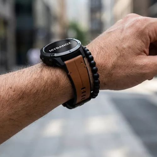MYBANDZ Bőr és szilikon szíj - barna (26mm QuickFit )