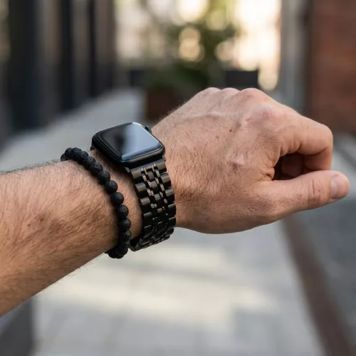Apple Watch "Pearlmaster" láncszemes fém óraszíj /fekete/ 40/41 és 42mm