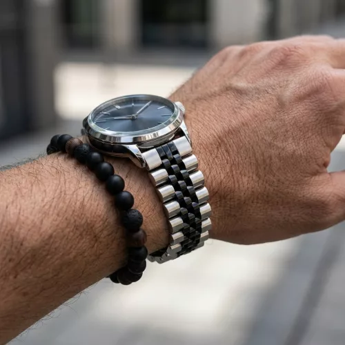 MYBANDZ Jubilee fém óraszíj / ezüst-fekete / 22mm