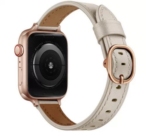 Apple Watch körcsatos bőróraszíj fém csattal /krémfehér/ 44/45/46/49 mm