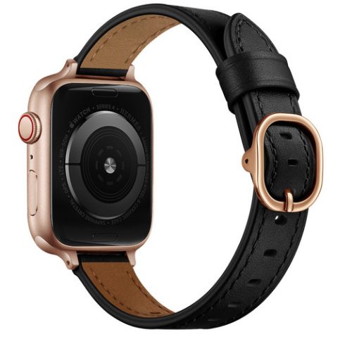 Apple Watch körcsatos bőróraszíj fém csattal /fekete/ 44/45/46/49 mm