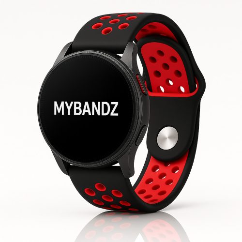 MYBANDZ Lélegző szilikon óraszíj / fekete-piros / 20mm