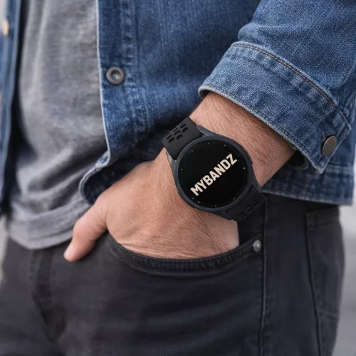 MYBANDZ Lélegző mágneszáras szilikon óraszíj Galaxy Watch 4-5-6-7 /fekete(fekete csat)