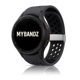   MYBANDZ Lélegző mágneszáras szilikon óraszíj Galaxy Watch 4-5-6-7 /fekete(ezüst csat)