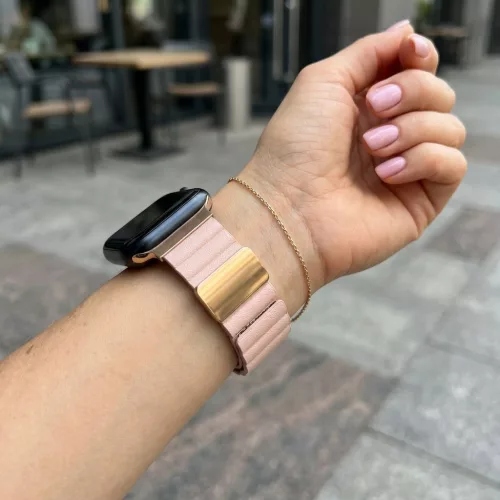 Apple Watch mágneses bőróraszíj fém csattal /púder/ 40/41 és 42mm