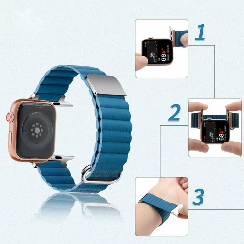 Apple Watch mágneses bőróraszíj fém csattal /kék/ 40/41 és 42mm