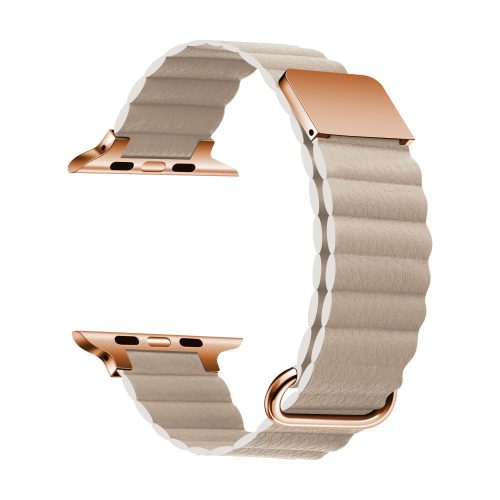 Apple Watch mágneses bőróraszíj fém csattal /bézs/ 44/45/46/49 mm