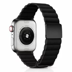   Apple Watch mágneses bőróraszíj fém csattal /fekete/ 44/45/46/49 mm