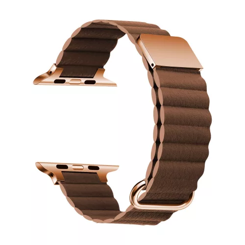 Apple Watch mágneses bőróraszíj fém csattal /kávébarna/ 44/45/46/49 mm