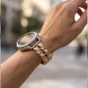Mybandz  fém és bőr karkötő óraszíj /rosegold-fehér/ 20 mm