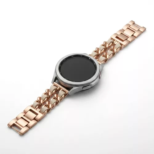 Mybandz  fém és bőr karkötő óraszíj /rosegold-fehér/ 20 mm