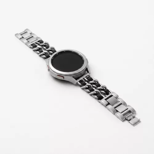 Mybandz  fém és bőr karkötő óraszíj /ezüst-fekete/ 20 mm