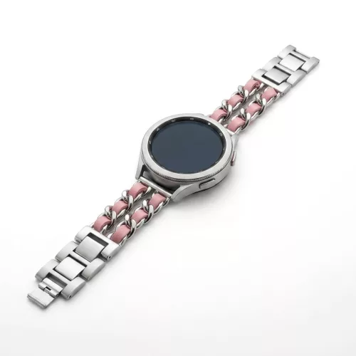 Mybandz  fém és bőr karkötő óraszíj /ezüst-ciklámen/ 20 mm