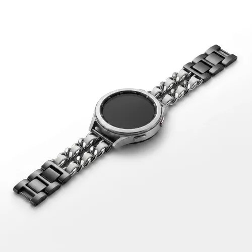 Mybandz  fém és bőr karkötő óraszíj /fekete-fehér/ 20 mm