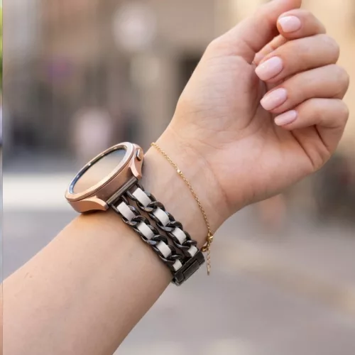 Mybandz  fém és bőr karkötő óraszíj /fekete-fehér/ 20 mm