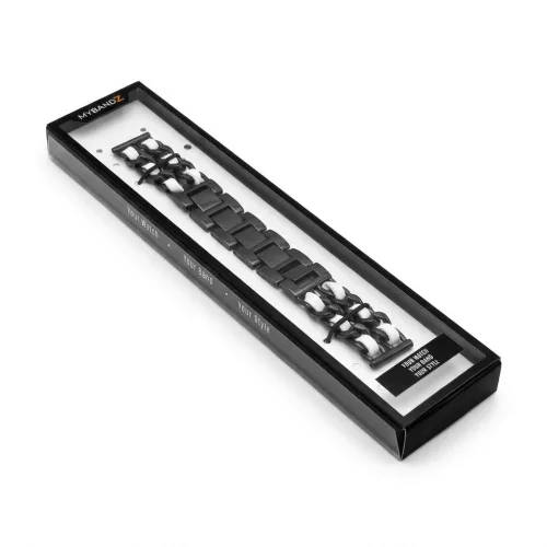 Mybandz  fém és bőr karkötő óraszíj /fekete-fehér/ 20 mm
