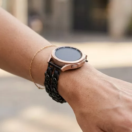 Mybandz  fém és bőr karkötő óraszíj /fekete-fekete/ 20 mm