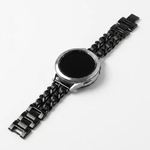 Mybandz  fém és bőr karkötő óraszíj /fekete-fekete/ 20 mm