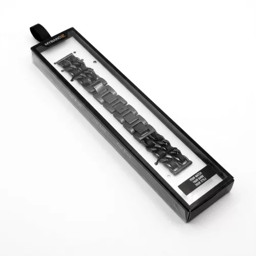 Mybandz  fém és bőr karkötő óraszíj /fekete-fekete/ 20 mm
