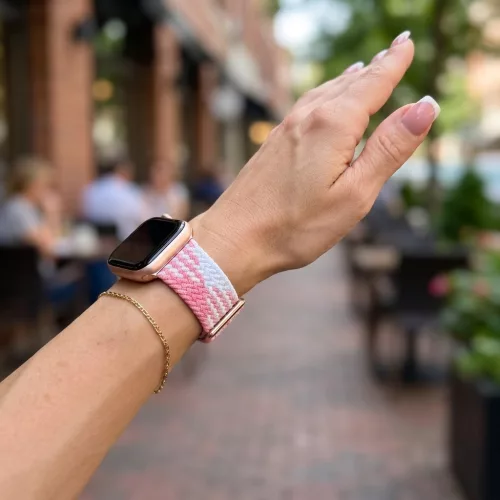 Apple Watch állítható fonott óraszíj /fehér-rózsaszín/ 40/41 és 42mm