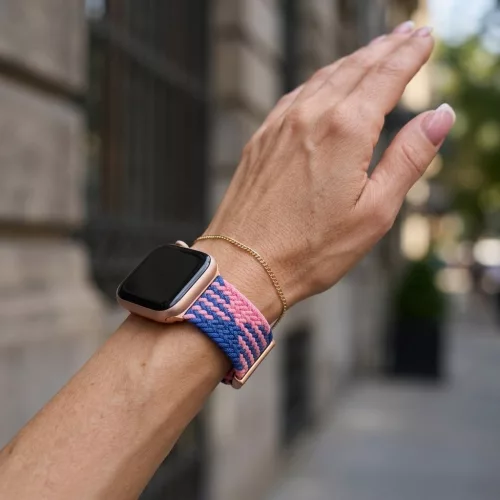 Apple Watch állítható fonott óraszíj /kék-rózsaszín/ 44/45/46/49 mm
