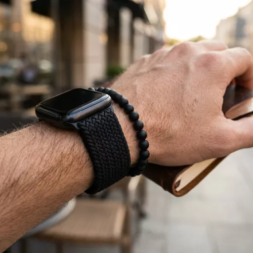 Apple Watch állítható fonott szövet óraszíj /fekete/ 44/45/46/49 mm