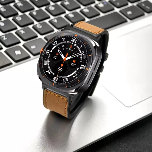 MYBANDZ Kívül puha bőr belül szilikon óraszíj/barna/Samsung Galaxy Watch Ultra