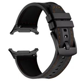   MYBANDZ Kívül puha bőr belül szilikon óraszíj/fekete-barna varrás/Samsung Galaxy Watch Ultra