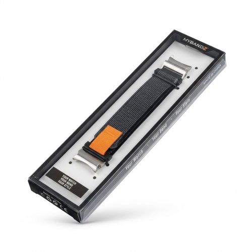 MYBANDZ Tépőzáras puha szövet óraszíj Samsung Galaxy Watch 4-5-6-7/szürke-narancs/ 20mm