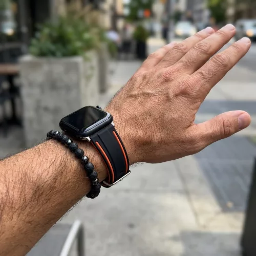 Apple Watch sportos szilikon óraszíj /fekete-narancs/ 44/45/46/49 mm
