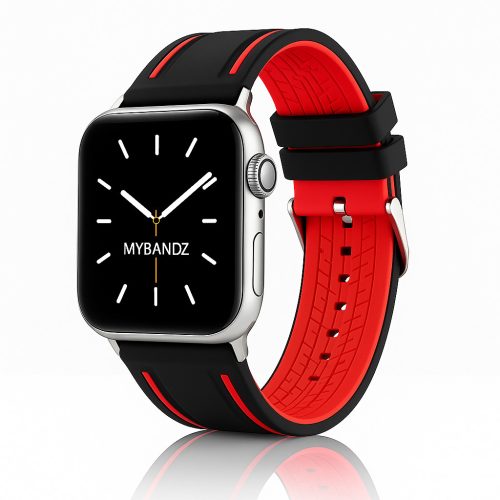 Apple Watch sportos szilikon óraszíj /fekete-piros/ 44/45/46/49 mm