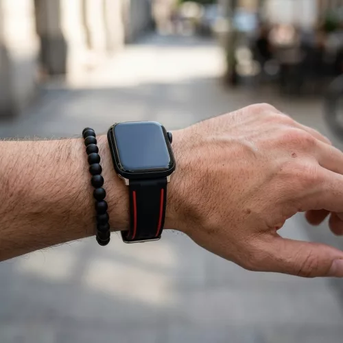 Apple Watch sportos szilikon óraszíj /fekete-piros/ 44/45/46/49 mm