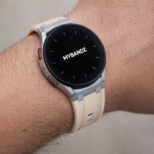 Mybandz Element szilikon óraszíj-Samsung Galaxy Watch 4-5-6-7/bézs-ezüst/20mm